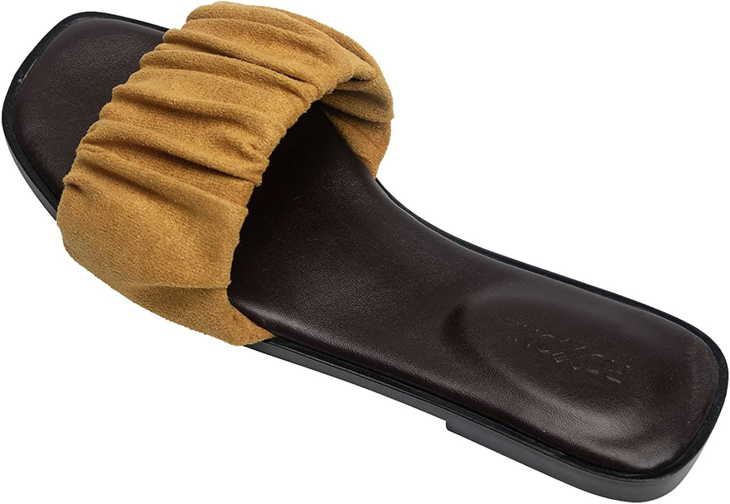 Women’s Ruched Fabric Slide Sandals Open Toe Flat Sandals with Heel Cushion