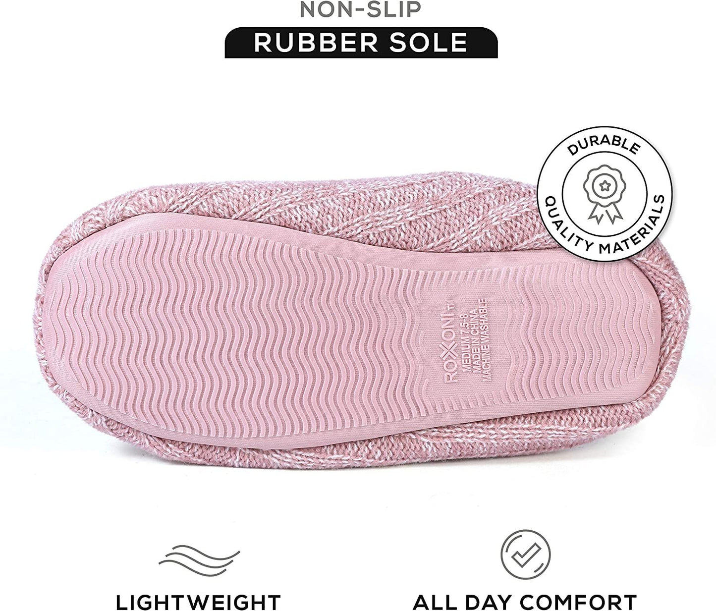 Roxoni Women’s Cozy Knit Memory Foam Slippers, Fleece Lined, Indoor Outdoor Rubber Sole