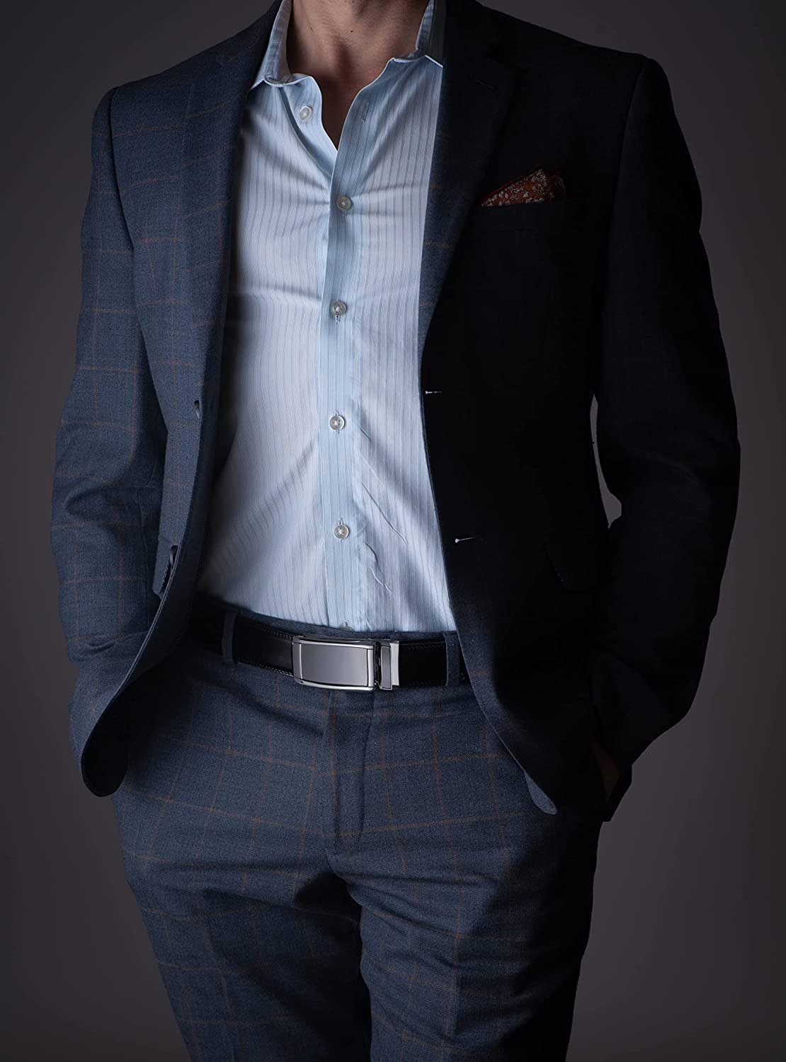 ROXONI Men's Ultra Soft Genuine Leather Ratchet Dress Belt with Automatic Buckle, Enclosed in an Elegant Gift Box