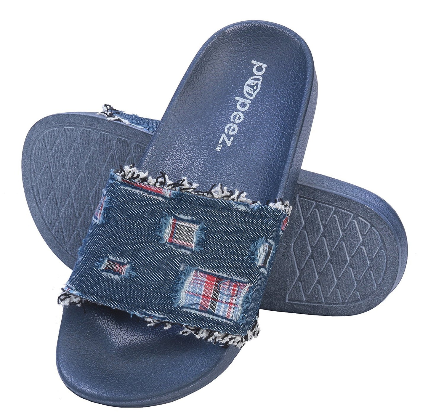Pupeez Girl's Sandals Open Toe Slide Denim Slipper