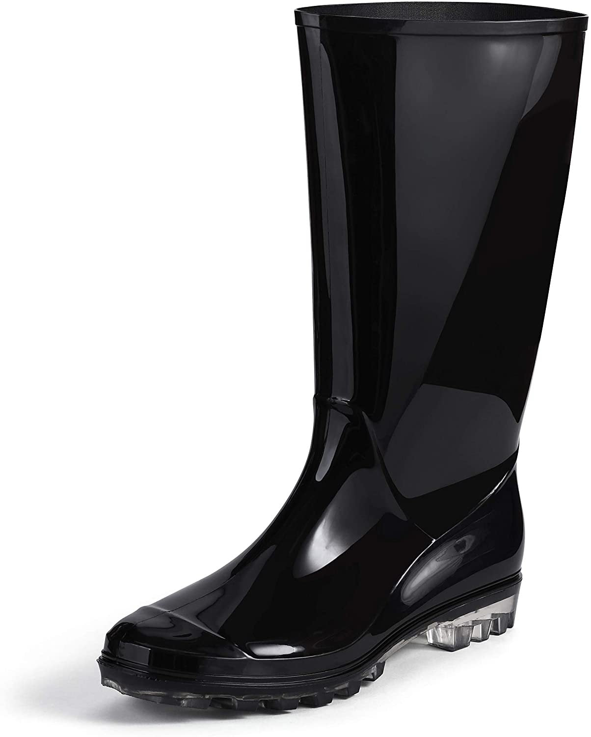 Women's Black Rubber Rain Boots 16" with Clear Sole