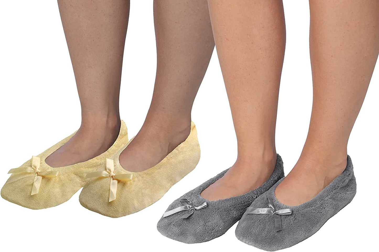 Roxoni Women's Terry Classic Cotton Ballerina Slippers (Pack of 2)