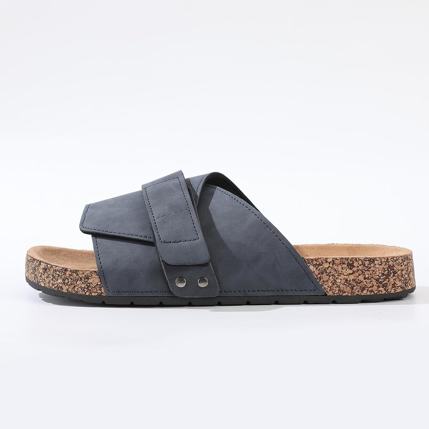 Stylish Flat Sandals for Men - Adjustable Strap, Suede Covered, Molded Faux Cork Midsole, EVA Rubber Sole