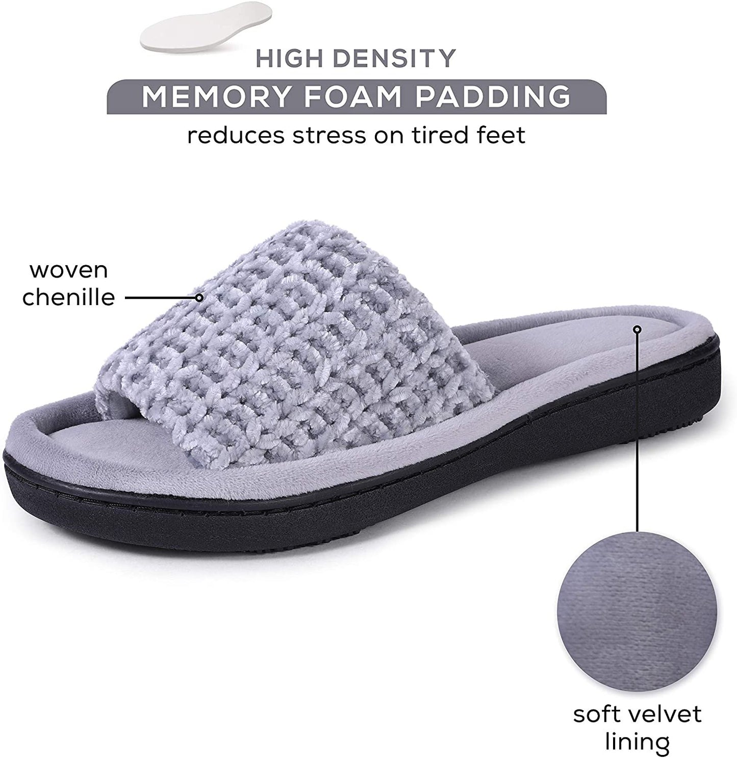 Roxoni Women's Soft Open Toe Slide Slippers, Indoor Outdoor Rubber Sole