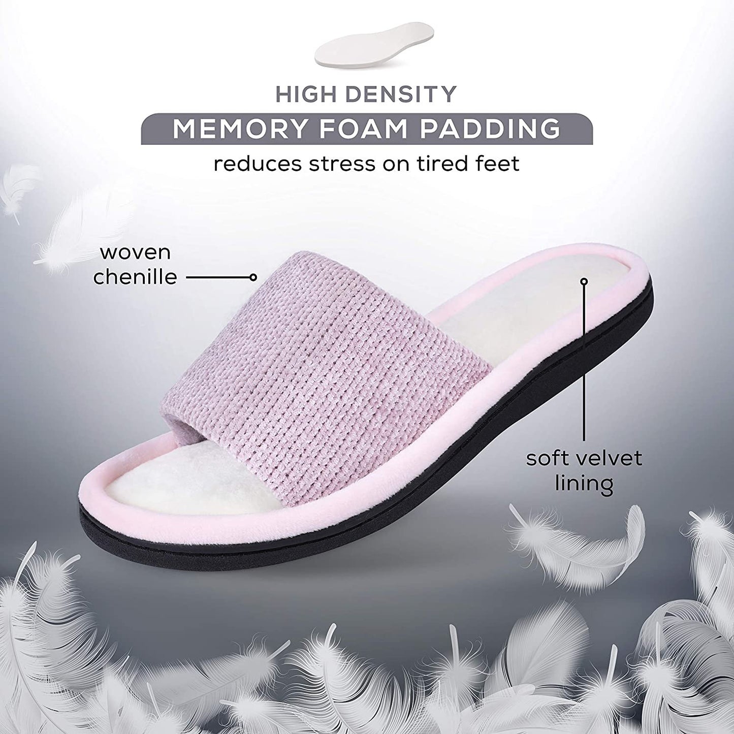 ROXONI Women's Soft Open Toe Slide Slippers, Indoor Outdoor Rubber Sole