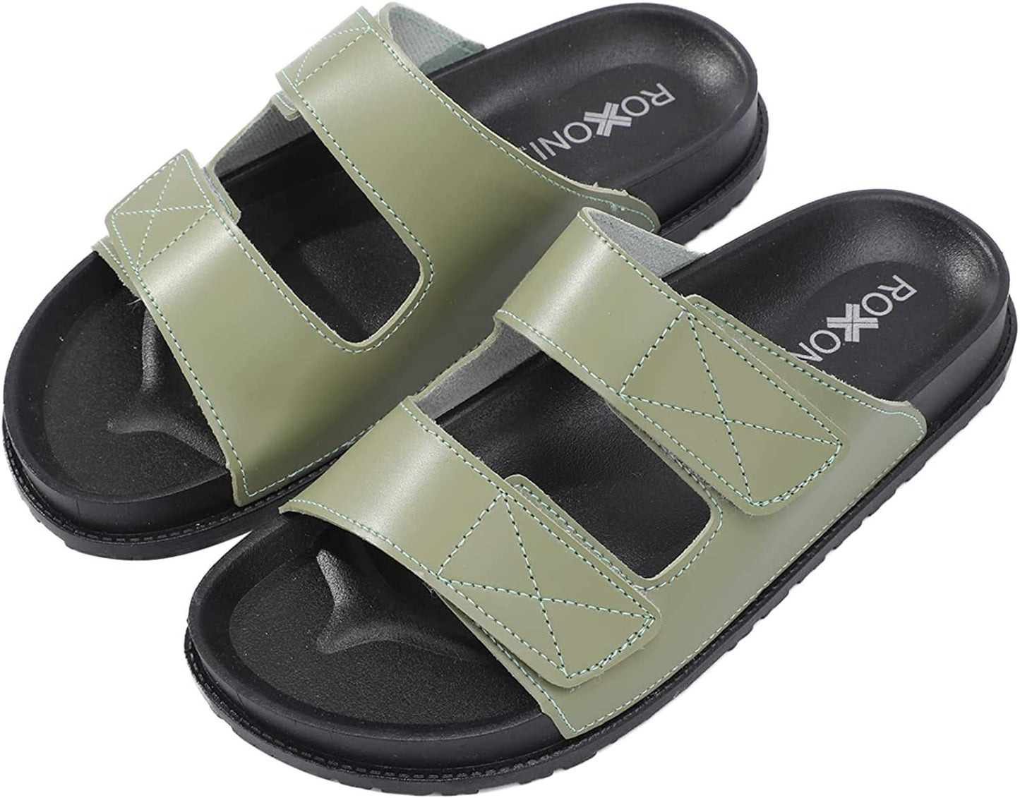 Roxoni Women’s Cushioned Two Strap Footbed Sandals Lightweight Open Toe Slide Sandals