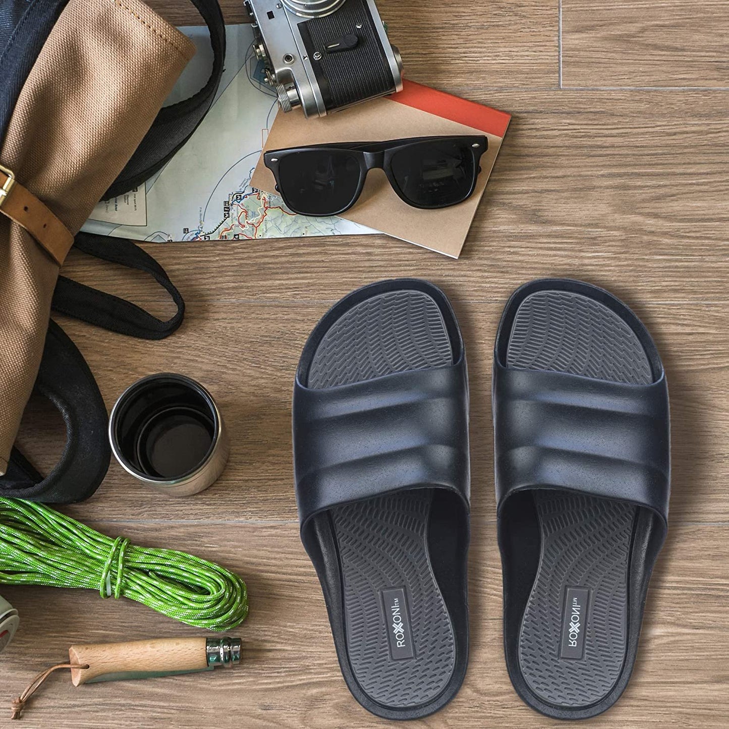 Roxoni Men's Comfort Open Toe Slide Sandals, Anti Skid Rubber Sole, -sizes 8 to 13 -style #1245