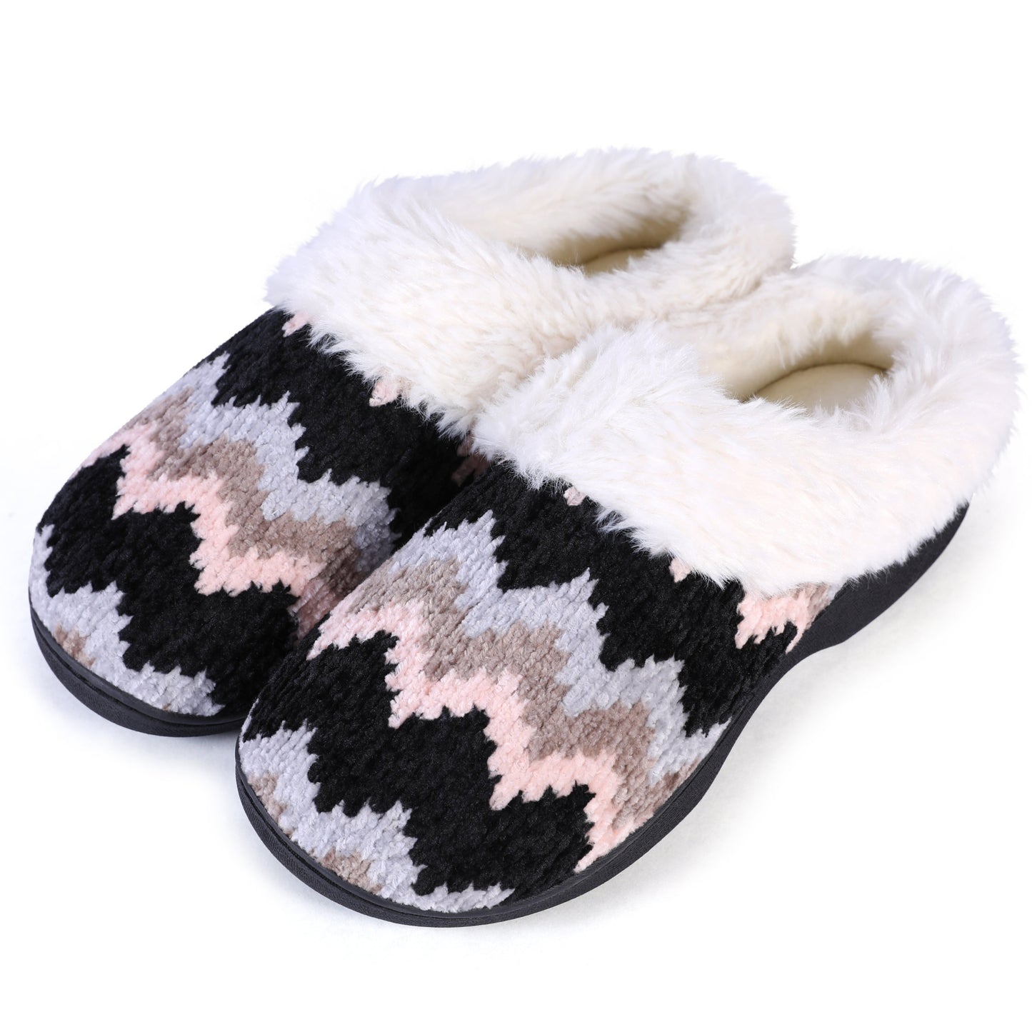Roxoni Women's Cozy Memory Foam Slippers, Fuzzy Warm Faux Fur Lined, Indoor Outdoor Rubber Sole