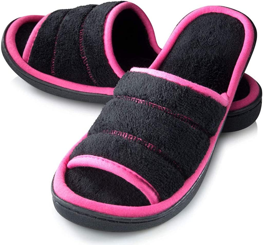 Roxoni Women's Slippers Open Toe Slide Spa Terry Cloth House Shoe Indoor