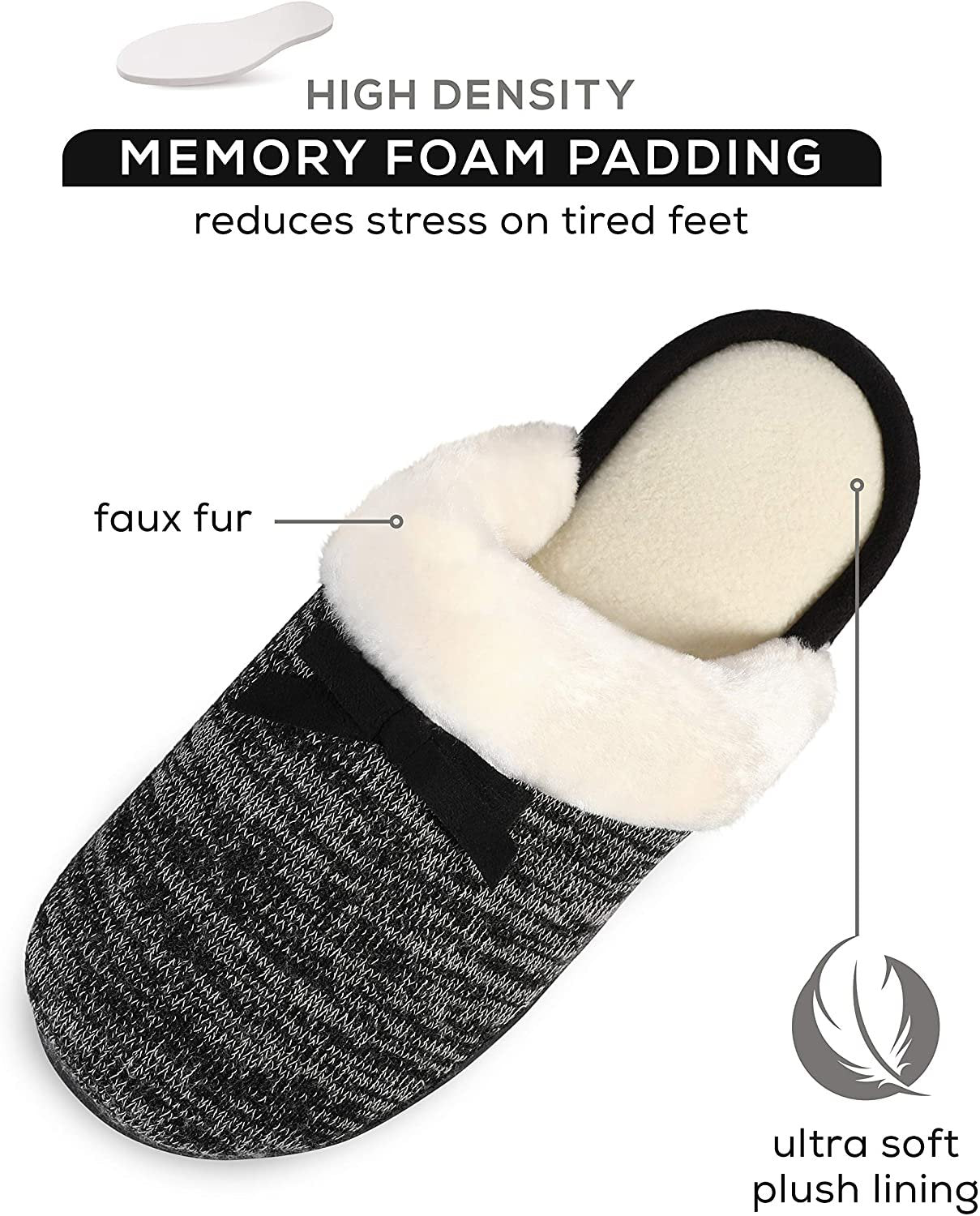 Roxoni Women’s Cozy Memory Foam Slippers, Fuzzy Warm Faux Fur, Anti-Skid Rubber Sole