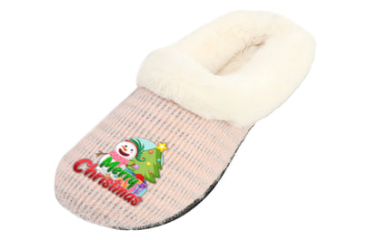 Roxoni Women’s Cozy Slippers with Soft Faux Fur Lining and Durable Indoor Outdoor Sole, Comfortable Lounge Footwear with Festive Holiday Icon Prints (Tree, Gift Box, Wreath, Santa, Reindeer), Personalized Custom Gift Slipper for Christmas