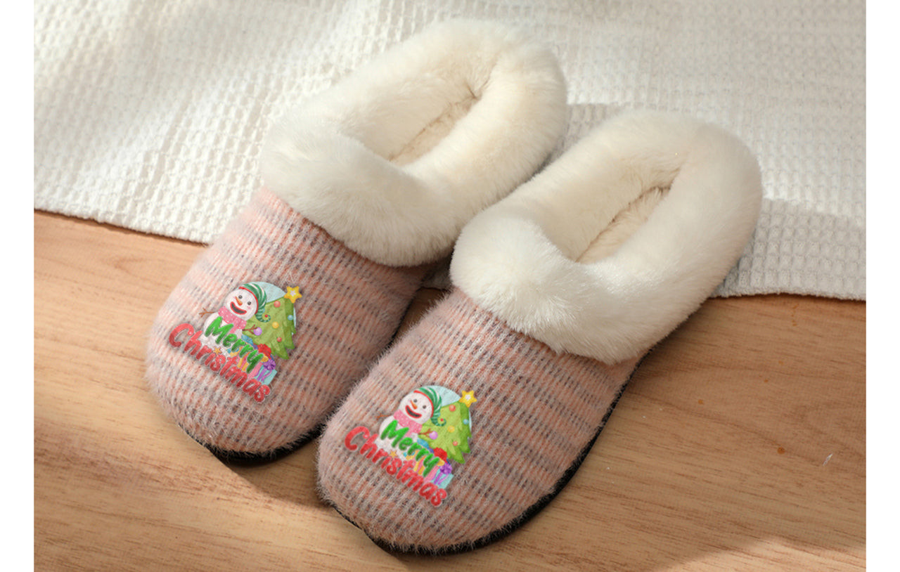 Roxoni Women’s Cozy Slippers with Soft Faux Fur Lining and Durable Indoor Outdoor Sole, Comfortable Lounge Footwear with Festive Holiday Icon Prints (Tree, Gift Box, Wreath, Santa, Reindeer), Personalized Custom Gift Slipper for Christmas