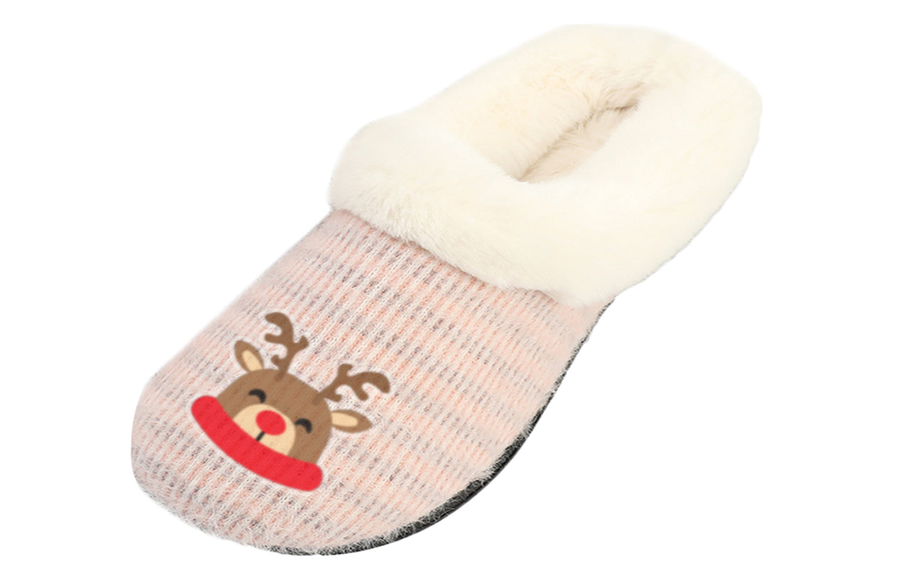 Roxoni Women’s Cozy Slippers with Soft Faux Fur Lining and Durable Indoor Outdoor Sole, Comfortable Lounge Footwear with Festive Holiday Icon Prints (Tree, Gift Box, Wreath, Santa, Reindeer), Personalized Custom Gift Slipper for Christmas