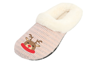 Roxoni Women’s Cozy Slippers with Soft Faux Fur Lining and Durable Indoor Outdoor Sole, Comfortable Lounge Footwear with Festive Holiday Icon Prints (Tree, Gift Box, Wreath, Santa, Reindeer), Personalized Custom Gift Slipper for Christmas