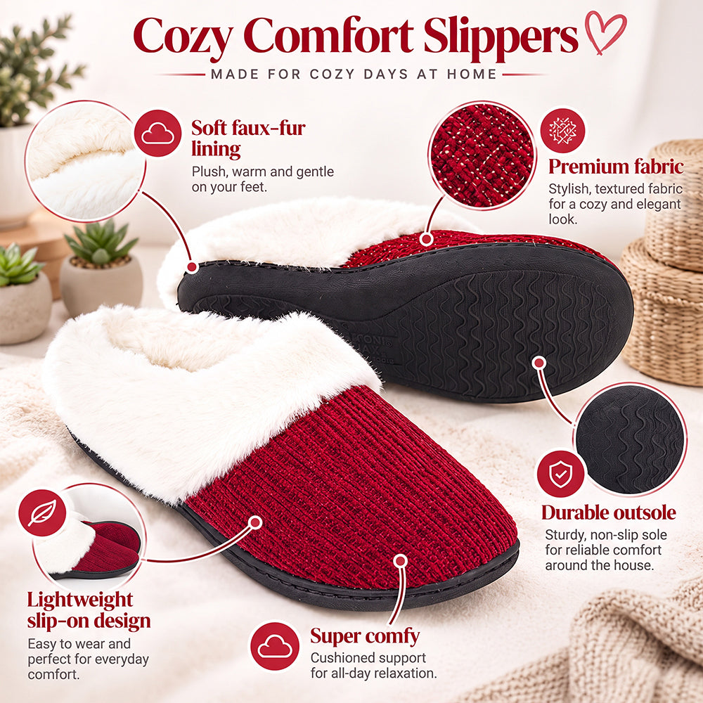Roxoni Women’s Glitter Sparkle Ribbed Knit Clog Slippers – Memory Foam House Shoes with Plush Faux Fur Collar & Gift Box for Christmas & Holiday Gifts