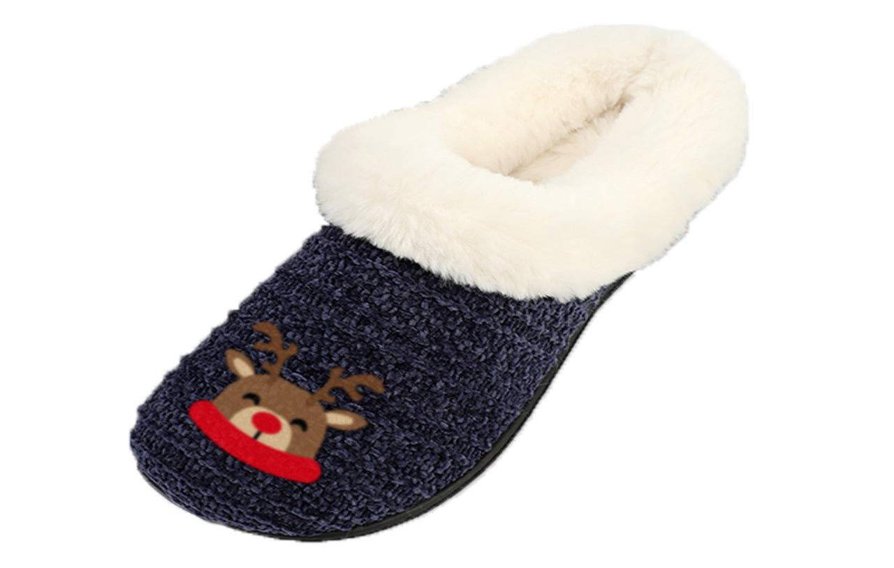 Roxoni Women’s Cozy Slippers with Soft Faux Fur Lining and Durable Indoor Outdoor Sole, Comfortable Lounge Footwear with Festive Holiday Icon Prints (Tree, Gift Box, Wreath, Santa, Reindeer), Personalized Custom Gift Slipper for Christmas