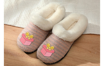 Roxoni Women’s Cozy Slippers with Soft Faux Fur Lining and Durable Indoor Outdoor Sole, Comfortable Lounge Footwear with Festive Holiday Icon Prints (Tree, Gift Box, Wreath, Santa, Reindeer), Personalized Custom Gift Slipper for Christmas