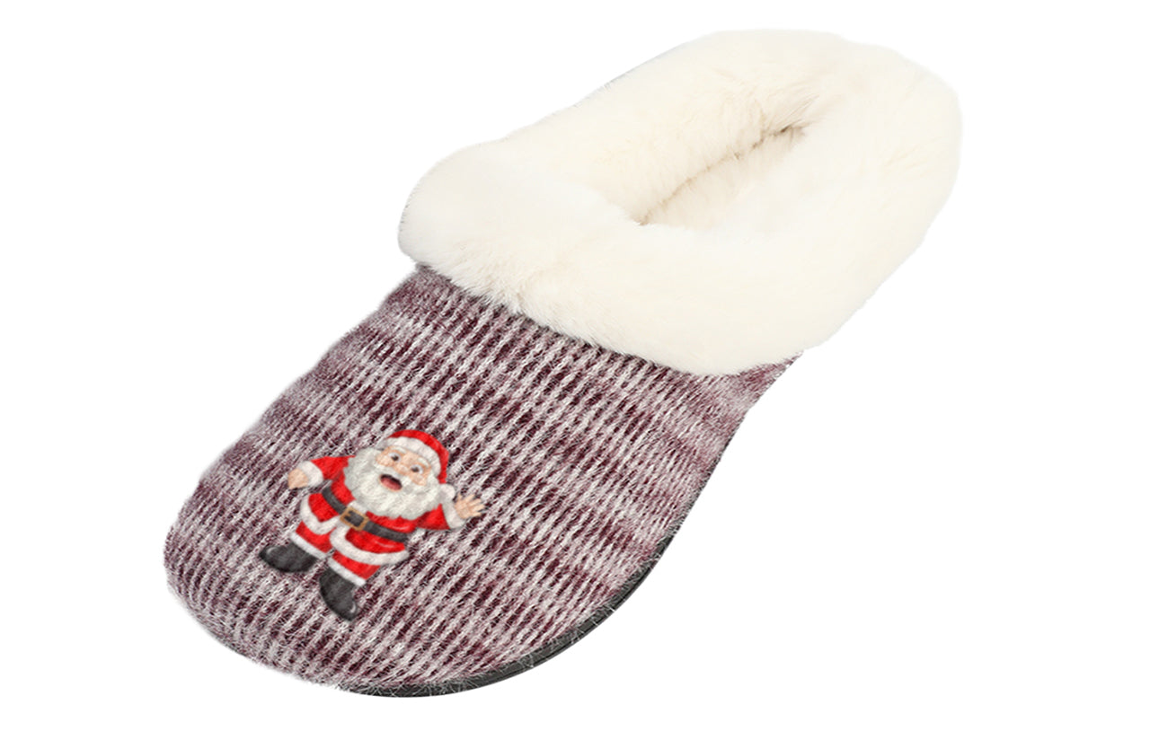 Roxoni Women’s Cozy Slippers with Soft Faux Fur Lining and Durable Indoor Outdoor Sole, Comfortable Lounge Footwear with Festive Holiday Icon Prints (Tree, Gift Box, Wreath, Santa, Reindeer), Personalized Custom Gift Slipper for Christmas