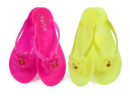 Pupeez Girl's Flower Jelly Thong Flip Flop Slide Summer Sandal