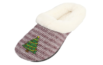 Roxoni Women’s Cozy Slippers with Soft Faux Fur Lining and Durable Indoor Outdoor Sole, Comfortable Lounge Footwear with Festive Holiday Icon Prints (Tree, Gift Box, Wreath, Santa, Reindeer), Personalized Custom Gift Slipper for Christmas