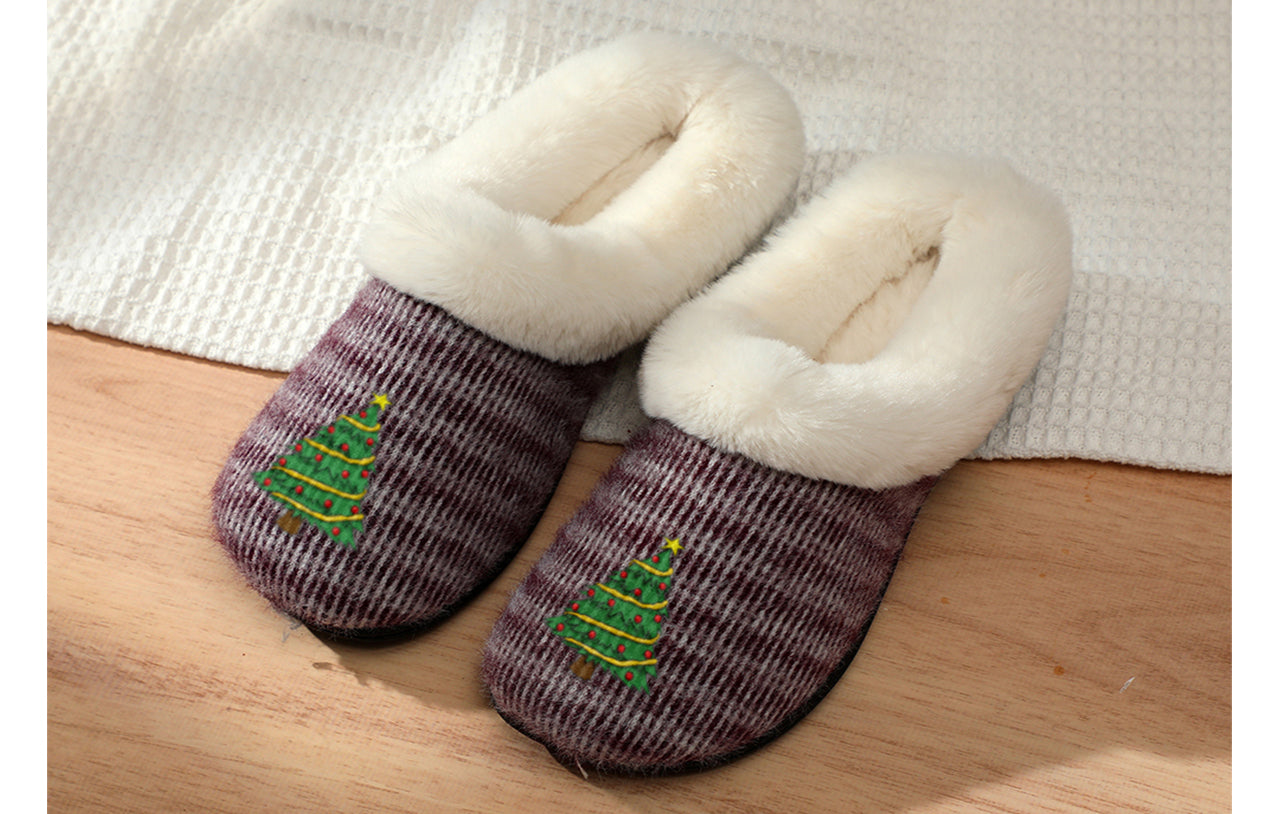 Roxoni Women’s Cozy Slippers with Soft Faux Fur Lining and Durable Indoor Outdoor Sole, Comfortable Lounge Footwear with Festive Holiday Icon Prints (Tree, Gift Box, Wreath, Santa, Reindeer), Personalized Custom Gift Slipper for Christmas