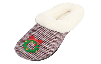 Roxoni Women’s Cozy Slippers with Soft Faux Fur Lining and Durable Indoor Outdoor Sole, Comfortable Lounge Footwear with Festive Holiday Icon Prints (Tree, Gift Box, Wreath, Santa, Reindeer), Personalized Custom Gift Slipper for Christmas