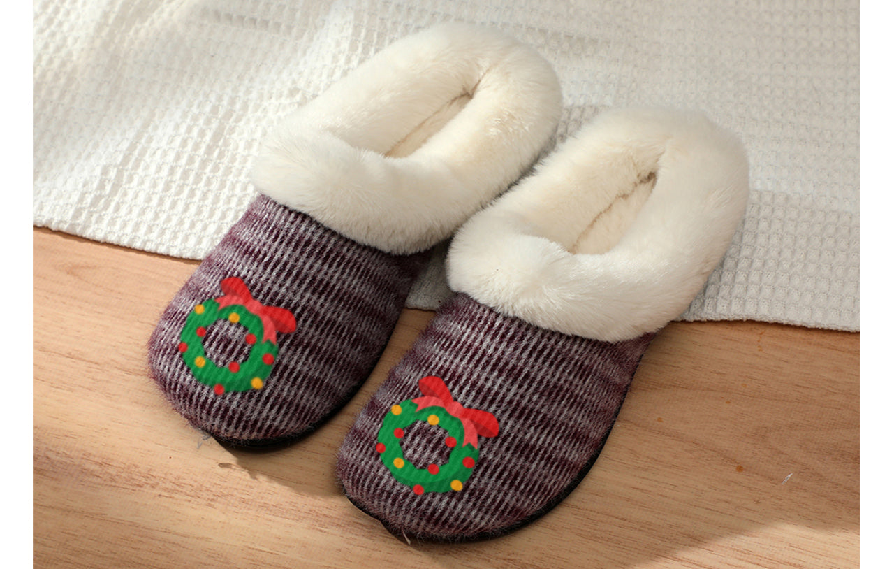 Roxoni Women’s Cozy Slippers with Soft Faux Fur Lining and Durable Indoor Outdoor Sole, Comfortable Lounge Footwear with Festive Holiday Icon Prints (Tree, Gift Box, Wreath, Santa, Reindeer), Personalized Custom Gift Slipper for Christmas