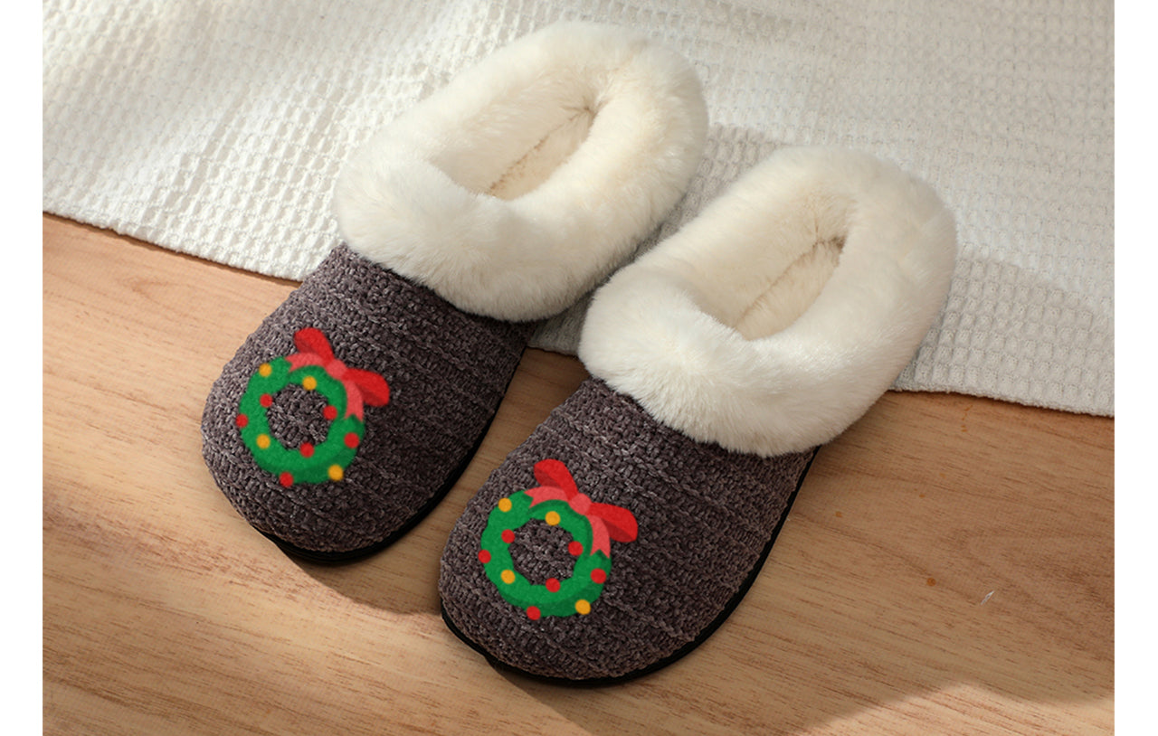 Roxoni Women’s Cozy Slippers with Soft Faux Fur Lining and Durable Indoor Outdoor Sole, Comfortable Lounge Footwear with Festive Holiday Icon Prints (Tree, Gift Box, Wreath, Santa, Reindeer), Personalized Custom Gift Slipper for Christmas
