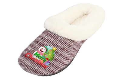 Roxoni Women’s Cozy Slippers with Soft Faux Fur Lining and Durable Indoor Outdoor Sole, Comfortable Lounge Footwear with Festive Holiday Icon Prints (Tree, Gift Box, Wreath, Santa, Reindeer), Personalized Custom Gift Slipper for Christmas