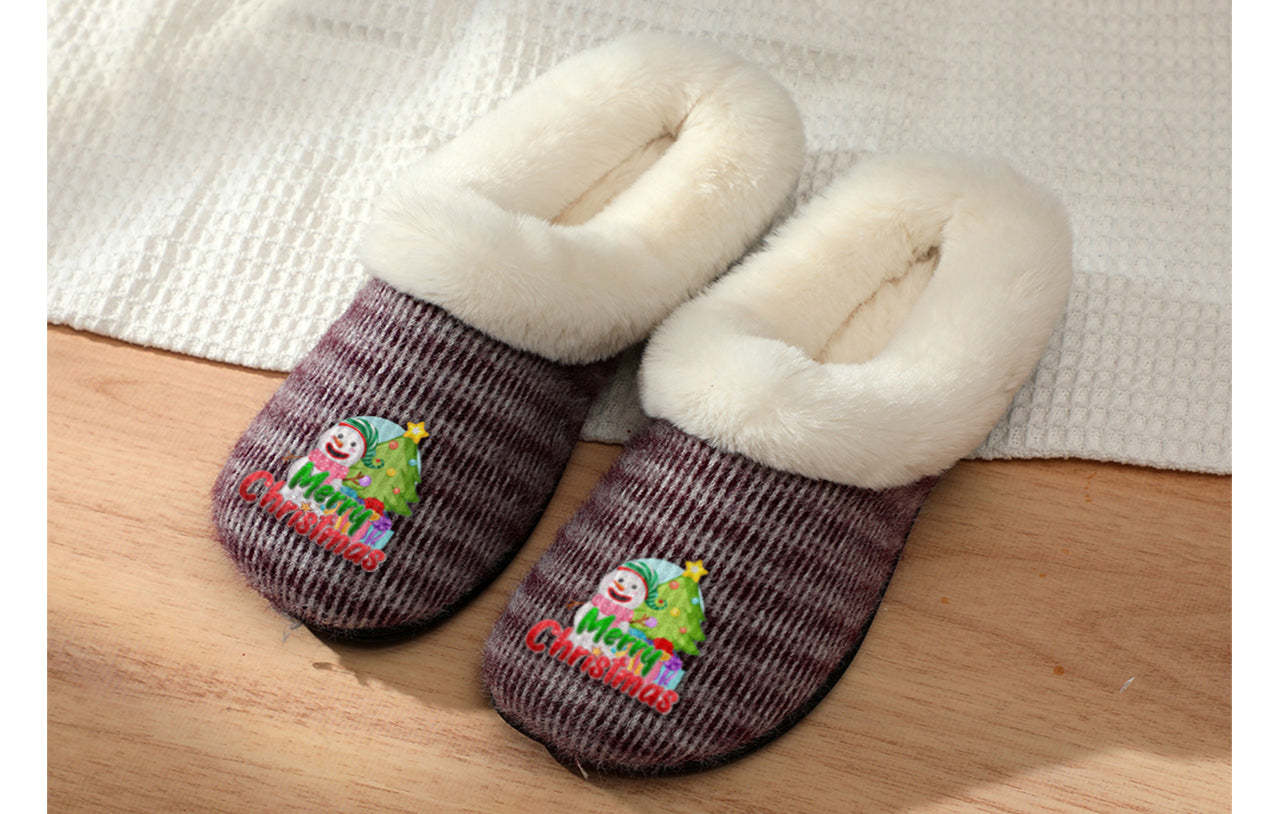 Roxoni Women’s Cozy Slippers with Soft Faux Fur Lining and Durable Indoor Outdoor Sole, Comfortable Lounge Footwear with Festive Holiday Icon Prints (Tree, Gift Box, Wreath, Santa, Reindeer), Personalized Custom Gift Slipper for Christmas