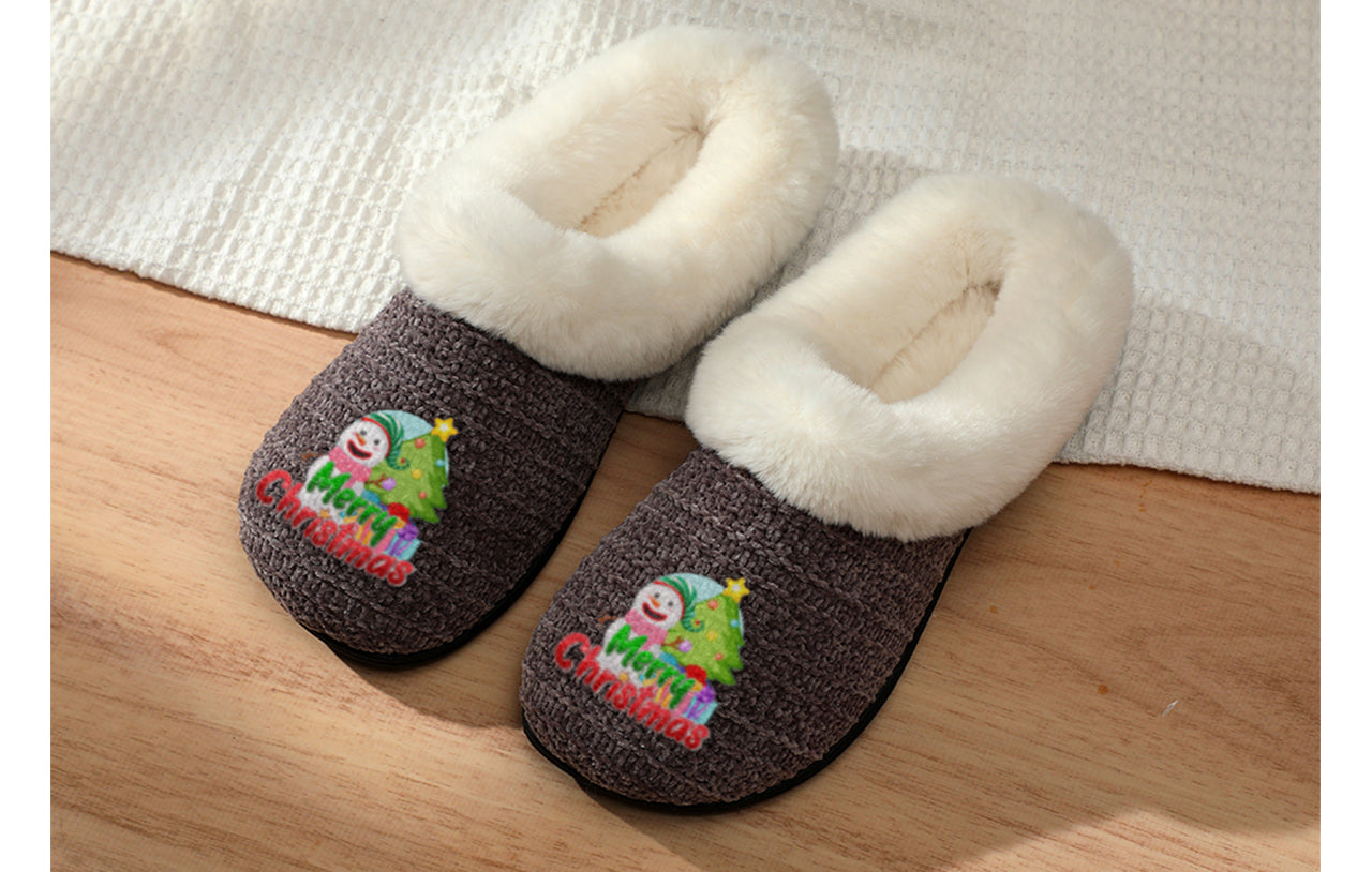 Roxoni Women’s Cozy Slippers with Soft Faux Fur Lining and Durable Indoor Outdoor Sole, Comfortable Lounge Footwear with Festive Holiday Icon Prints (Tree, Gift Box, Wreath, Santa, Reindeer), Personalized Custom Gift Slipper for Christmas