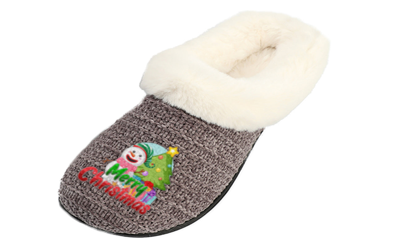 Roxoni Women’s Cozy Slippers with Soft Faux Fur Lining and Durable Indoor Outdoor Sole, Comfortable Lounge Footwear with Festive Holiday Icon Prints (Tree, Gift Box, Wreath, Santa, Reindeer), Personalized Custom Gift Slipper for Christmas