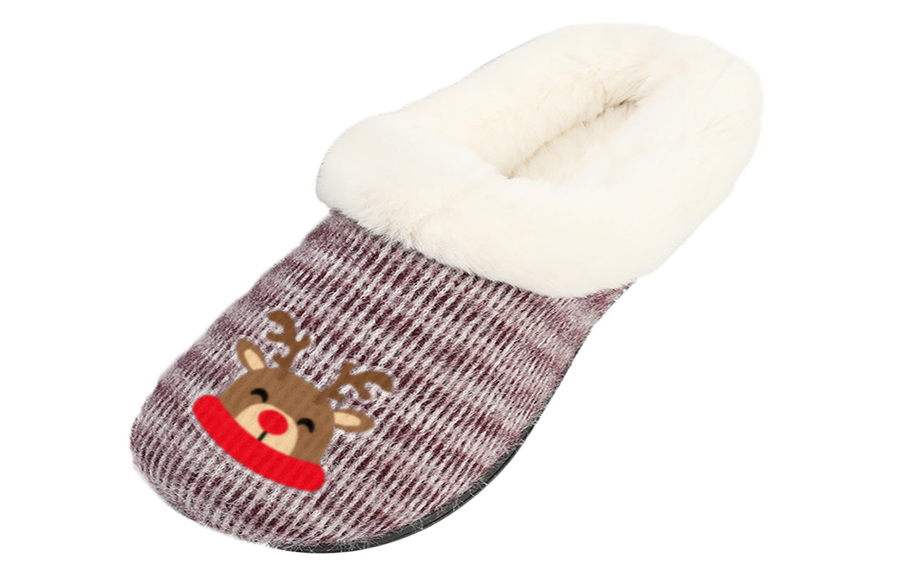 Roxoni Women’s Cozy Slippers with Soft Faux Fur Lining and Durable Indoor Outdoor Sole, Comfortable Lounge Footwear with Festive Holiday Icon Prints (Tree, Gift Box, Wreath, Santa, Reindeer), Personalized Custom Gift Slipper for Christmas