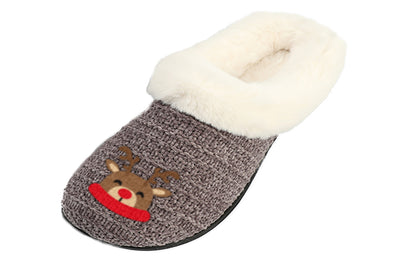 Roxoni Women’s Cozy Slippers with Soft Faux Fur Lining and Durable Indoor Outdoor Sole, Comfortable Lounge Footwear with Festive Holiday Icon Prints (Tree, Gift Box, Wreath, Santa, Reindeer), Personalized Custom Gift Slipper for Christmas