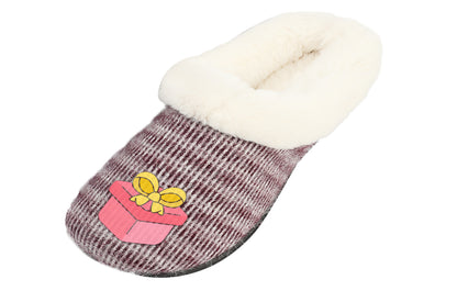 Roxoni Women’s Cozy Slippers with Soft Faux Fur Lining and Durable Indoor Outdoor Sole, Comfortable Lounge Footwear with Festive Holiday Icon Prints (Tree, Gift Box, Wreath, Santa, Reindeer), Personalized Custom Gift Slipper for Christmas