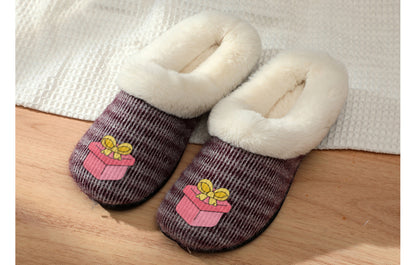 Roxoni Women’s Cozy Slippers with Soft Faux Fur Lining and Durable Indoor Outdoor Sole, Comfortable Lounge Footwear with Festive Holiday Icon Prints (Tree, Gift Box, Wreath, Santa, Reindeer), Personalized Custom Gift Slipper for Christmas