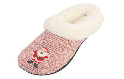 Roxoni Women’s Cozy Slippers with Soft Faux Fur Lining and Durable Indoor Outdoor Sole, Comfortable Lounge Footwear with Festive Holiday Icon Prints (Tree, Gift Box, Wreath, Santa, Reindeer), Personalized Custom Gift Slipper for Christmas