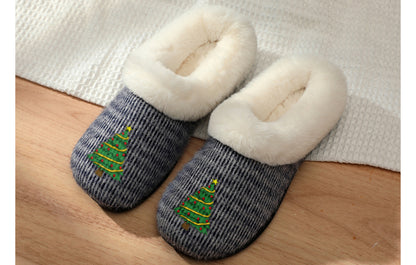 Roxoni Women’s Cozy Slippers with Soft Faux Fur Lining and Durable Indoor Outdoor Sole, Comfortable Lounge Footwear with Festive Holiday Icon Prints (Tree, Gift Box, Wreath, Santa, Reindeer), Personalized Custom Gift Slipper for Christmas