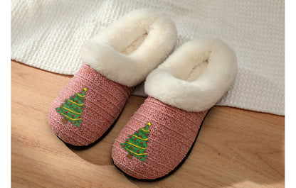 Roxoni Women’s Cozy Slippers with Soft Faux Fur Lining and Durable Indoor Outdoor Sole, Comfortable Lounge Footwear with Festive Holiday Icon Prints (Tree, Gift Box, Wreath, Santa, Reindeer), Personalized Custom Gift Slipper for Christmas