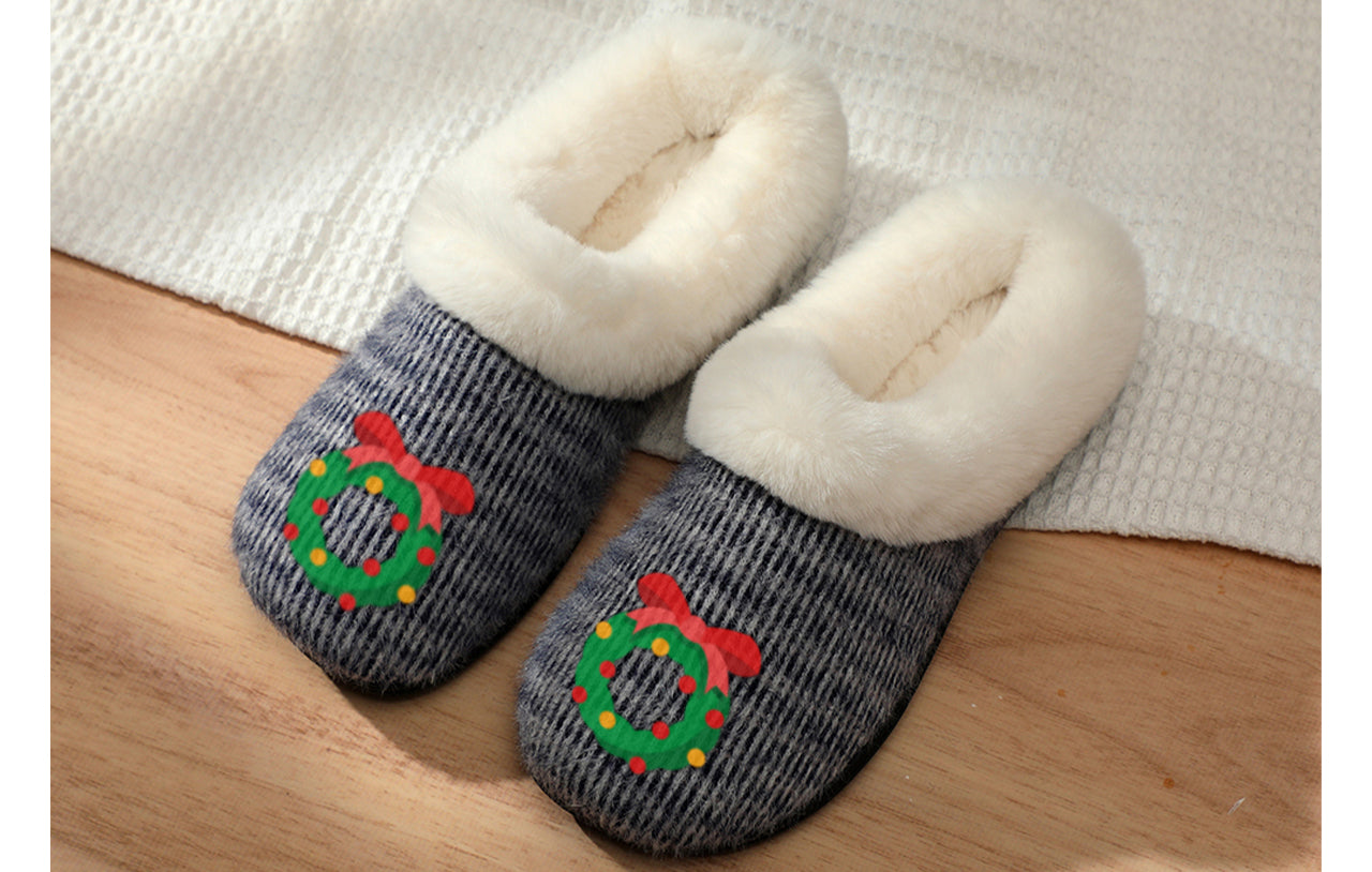 Roxoni Women’s Cozy Slippers with Soft Faux Fur Lining and Durable Indoor Outdoor Sole, Comfortable Lounge Footwear with Festive Holiday Icon Prints (Tree, Gift Box, Wreath, Santa, Reindeer), Personalized Custom Gift Slipper for Christmas