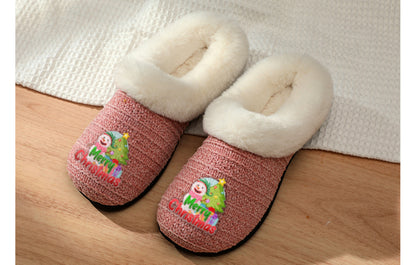 Roxoni Women’s Cozy Slippers with Soft Faux Fur Lining and Durable Indoor Outdoor Sole, Comfortable Lounge Footwear with Festive Holiday Icon Prints (Tree, Gift Box, Wreath, Santa, Reindeer), Personalized Custom Gift Slipper for Christmas