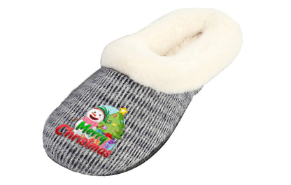 Roxoni Women’s Cozy Slippers with Soft Faux Fur Lining and Durable Indoor Outdoor Sole, Comfortable Lounge Footwear with Festive Holiday Icon Prints (Tree, Gift Box, Wreath, Santa, Reindeer), Personalized Custom Gift Slipper for Christmas