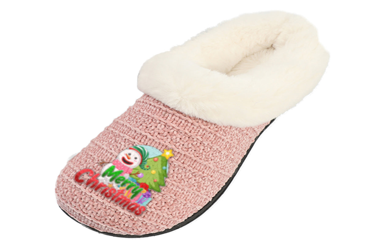 Roxoni Women’s Cozy Slippers with Soft Faux Fur Lining and Durable Indoor Outdoor Sole, Comfortable Lounge Footwear with Festive Holiday Icon Prints (Tree, Gift Box, Wreath, Santa, Reindeer), Personalized Custom Gift Slipper for Christmas