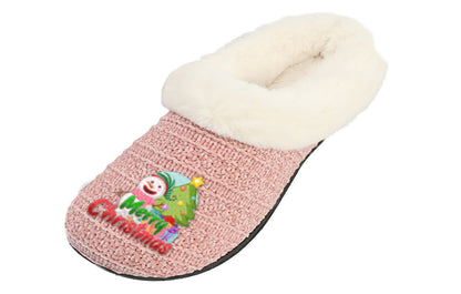 Roxoni Women’s Cozy Slippers with Soft Faux Fur Lining and Durable Indoor Outdoor Sole, Comfortable Lounge Footwear with Festive Holiday Icon Prints (Tree, Gift Box, Wreath, Santa, Reindeer), Personalized Custom Gift Slipper for Christmas