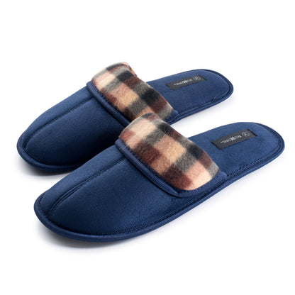 Roxoni Men's Soft Slipper With Plaid Trim Outdoor/Indoor