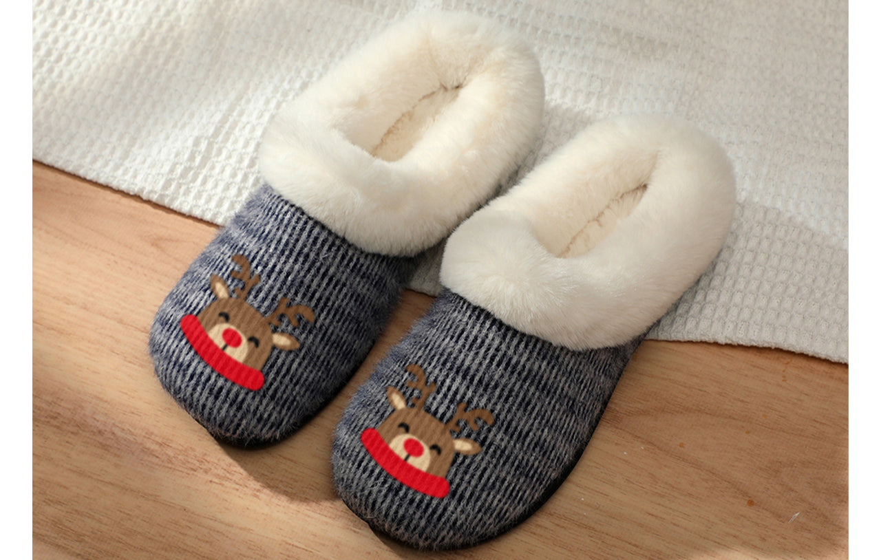 Roxoni Women’s Cozy Slippers with Soft Faux Fur Lining and Durable Indoor Outdoor Sole, Comfortable Lounge Footwear with Festive Holiday Icon Prints (Tree, Gift Box, Wreath, Santa, Reindeer), Personalized Custom Gift Slipper for Christmas