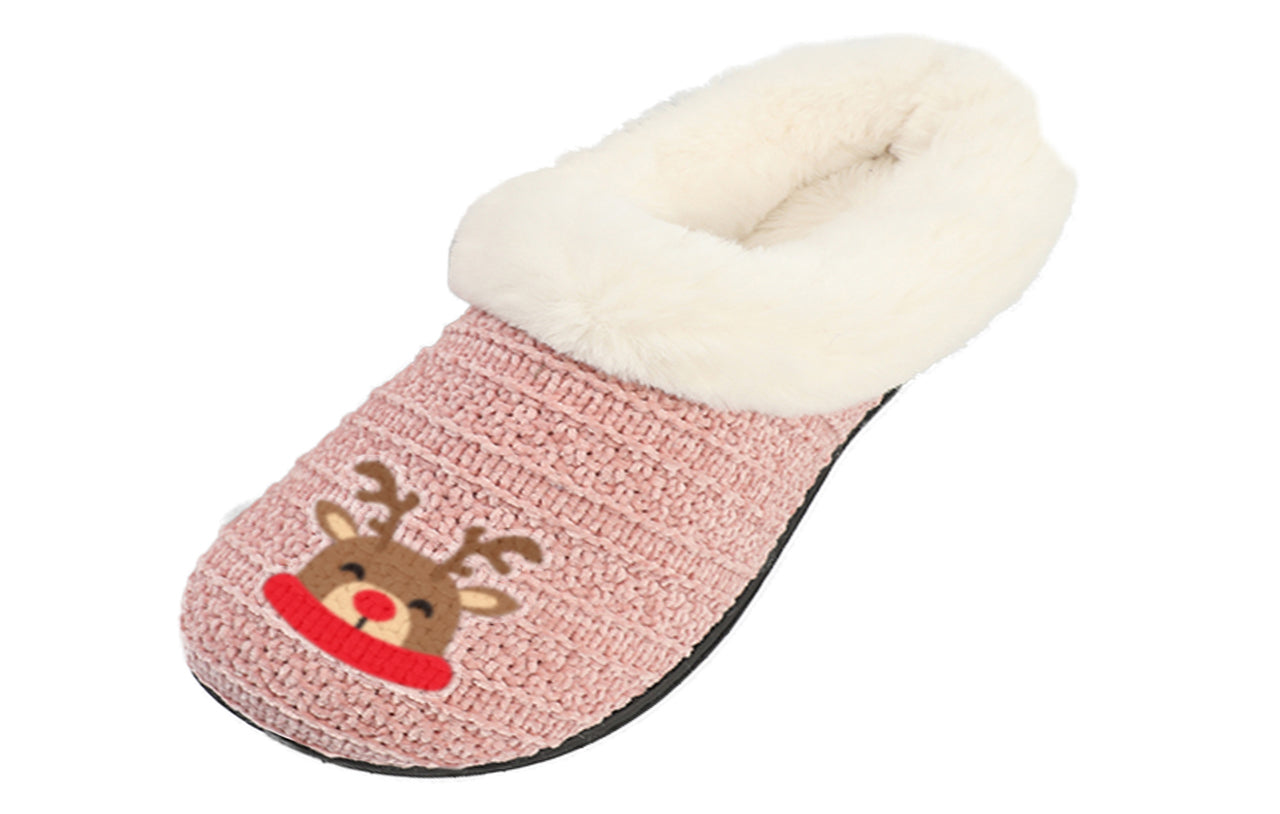 Roxoni Women’s Cozy Slippers with Soft Faux Fur Lining and Durable Indoor Outdoor Sole, Comfortable Lounge Footwear with Festive Holiday Icon Prints (Tree, Gift Box, Wreath, Santa, Reindeer), Personalized Custom Gift Slipper for Christmas