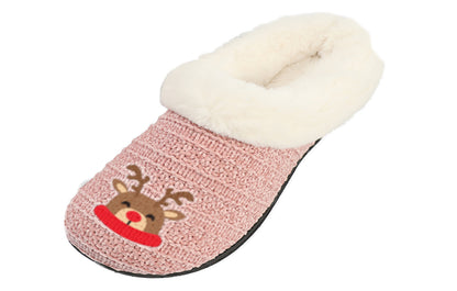 Roxoni Women’s Cozy Slippers with Soft Faux Fur Lining and Durable Indoor Outdoor Sole, Comfortable Lounge Footwear with Festive Holiday Icon Prints (Tree, Gift Box, Wreath, Santa, Reindeer), Personalized Custom Gift Slipper for Christmas