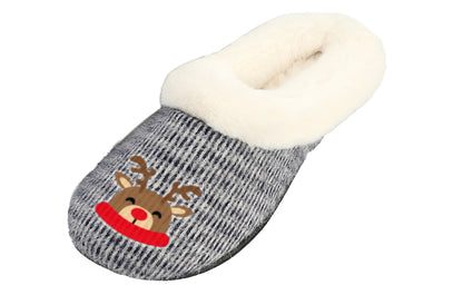 Roxoni Women’s Cozy Slippers with Soft Faux Fur Lining and Durable Indoor Outdoor Sole, Comfortable Lounge Footwear with Festive Holiday Icon Prints (Tree, Gift Box, Wreath, Santa, Reindeer), Personalized Custom Gift Slipper for Christmas