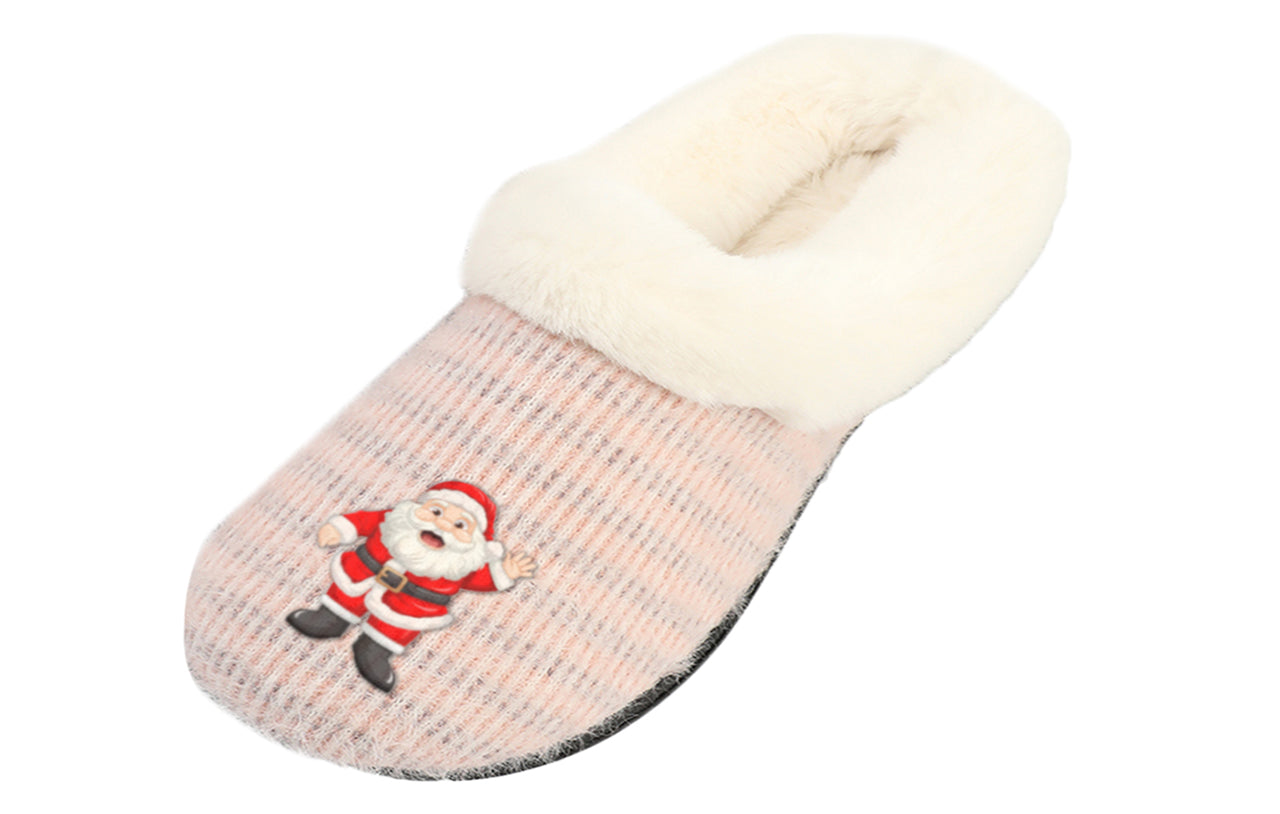 Roxoni Women’s Cozy Slippers with Soft Faux Fur Lining and Durable Indoor Outdoor Sole, Comfortable Lounge Footwear with Festive Holiday Icon Prints (Tree, Gift Box, Wreath, Santa, Reindeer), Personalized Custom Gift Slipper for Christmas